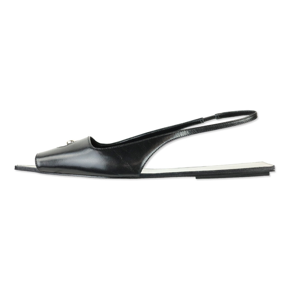 Tory Burch Black Goat Leather Pierced Slingback Flat