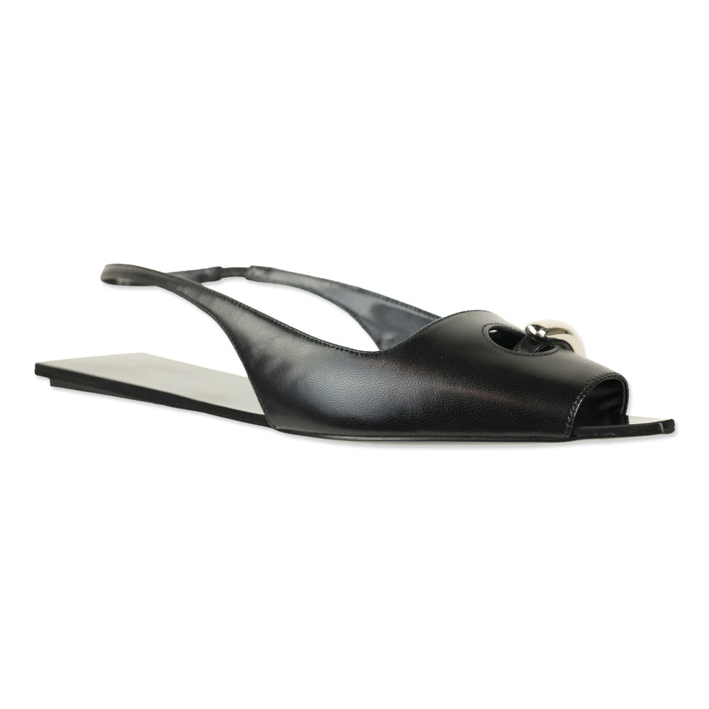 Tory Burch Black Goat Leather Pierced Slingback Flat