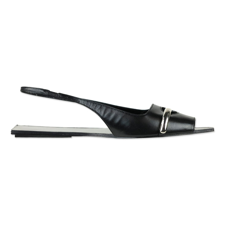 Tory Burch Black Goat Leather Pierced Slingback Flat
