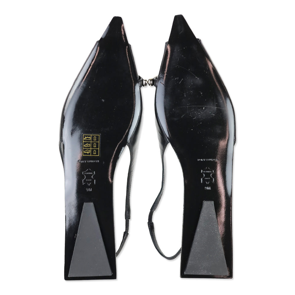 Tory Burch Black Goat Leather Pierced Slingback Flat