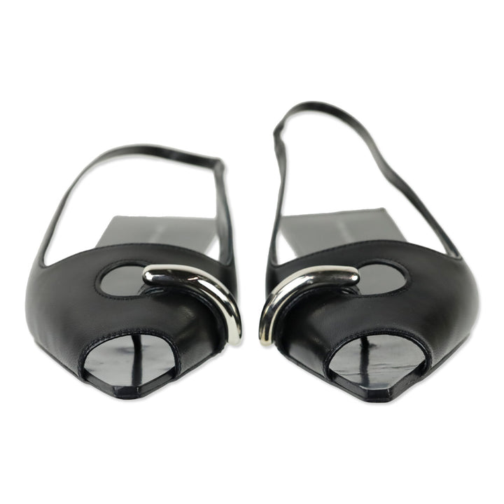 Tory Burch Black Goat Leather Pierced Slingback Flat