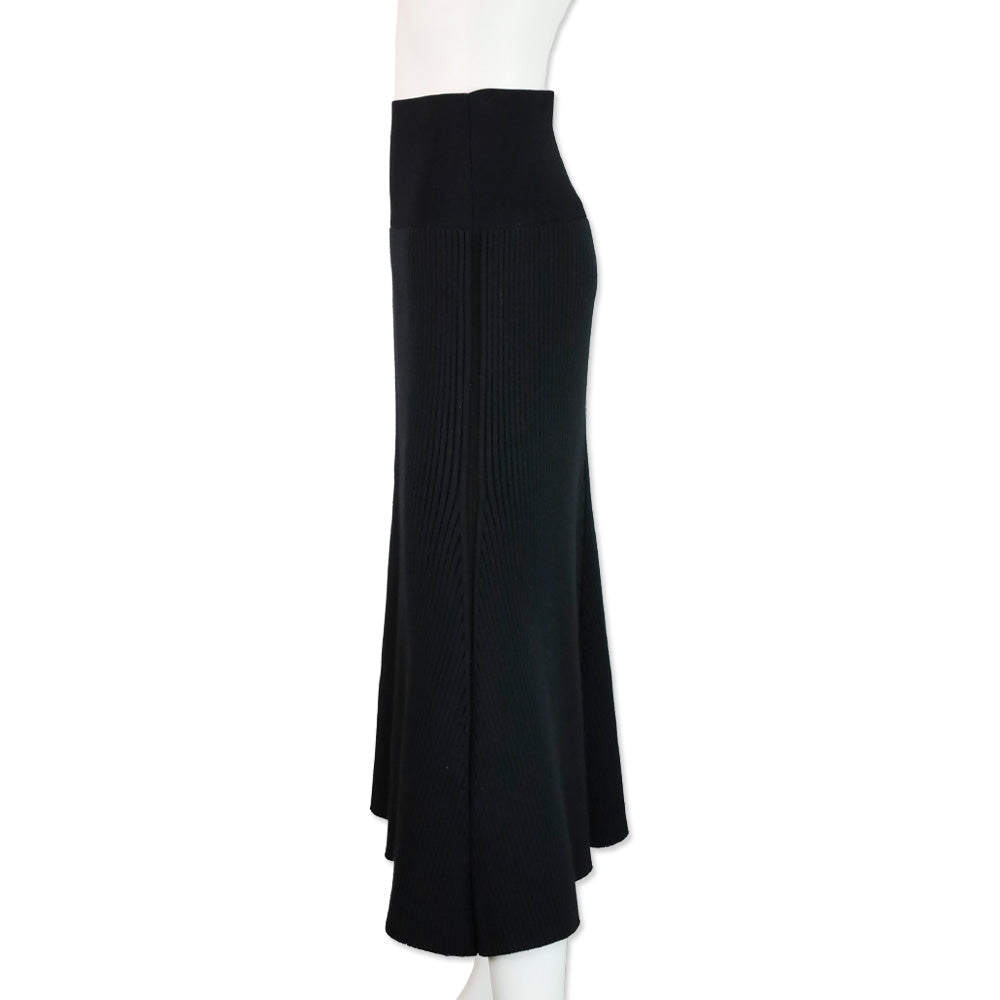 Tory Burch Black High Waist Ribbed Knit Midi Skirt