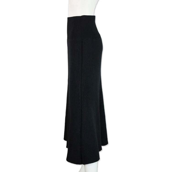 Tory Burch Black High Waist Ribbed Knit Midi Skirt