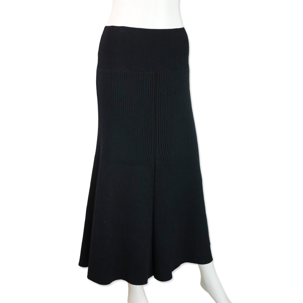 Tory Burch Black High Waist Ribbed Knit Midi Skirt