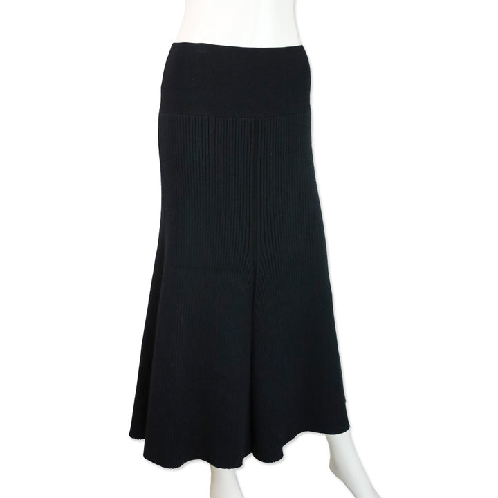 Tory Burch Black High Waist Ribbed Knit Midi Skirt