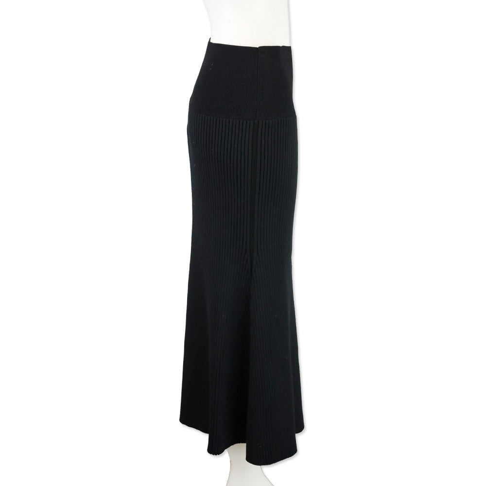 Tory Burch Black High Waist Ribbed Knit Midi Skirt