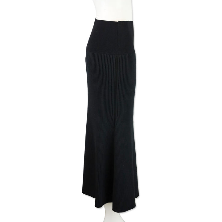 Tory Burch Black High Waist Ribbed Knit Midi Skirt