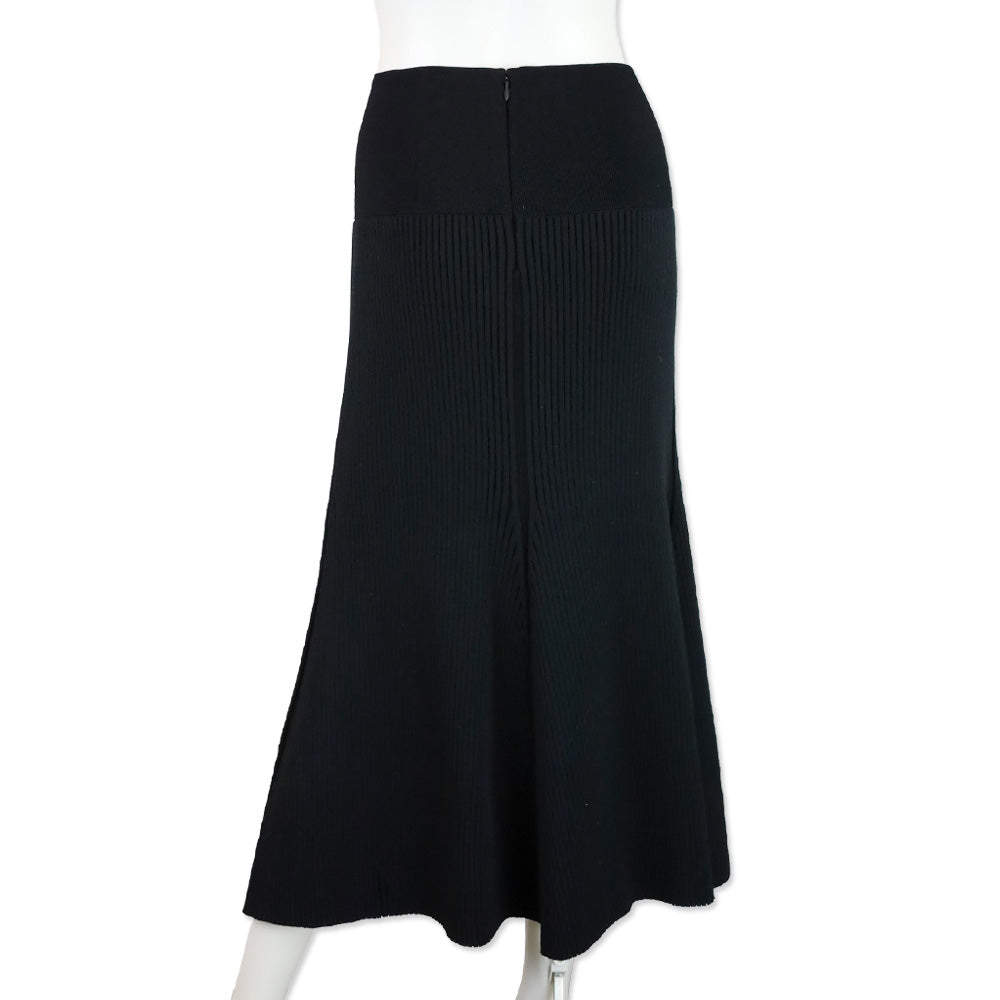 Tory Burch Black High Waist Ribbed Knit Midi Skirt