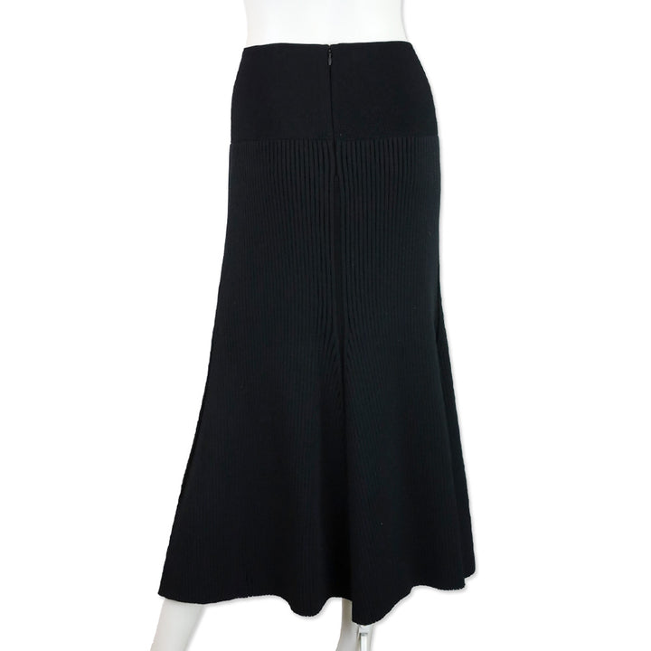 Tory Burch Black High Waist Ribbed Knit Midi Skirt