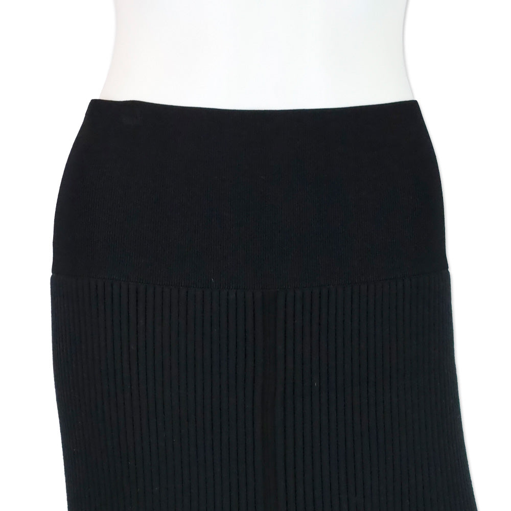 Tory Burch Black High Waist Ribbed Knit Midi Skirt
