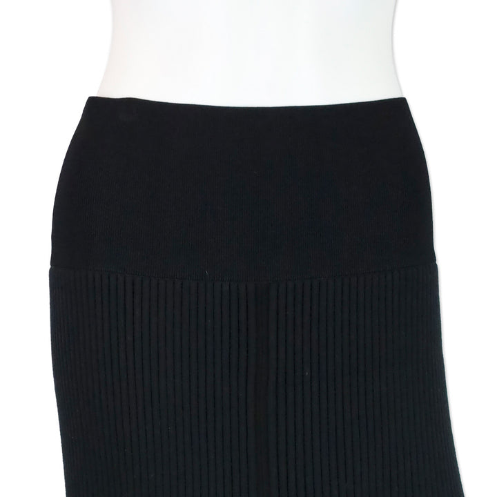 Tory Burch Black High Waist Ribbed Knit Midi Skirt