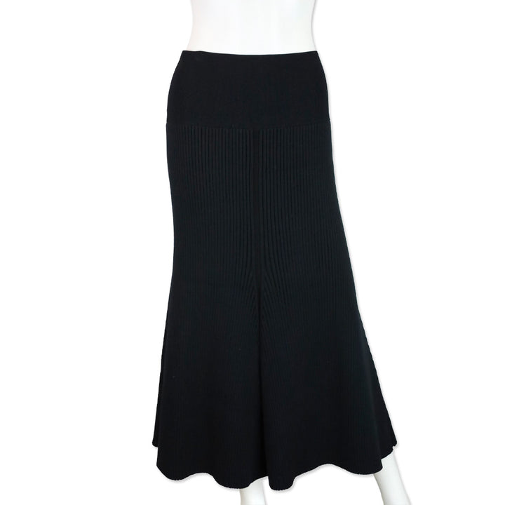 Tory Burch Black High Waist Ribbed Knit Midi Skirt