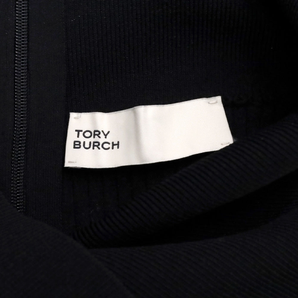 Tory Burch Black High Waist Ribbed Knit Midi Skirt