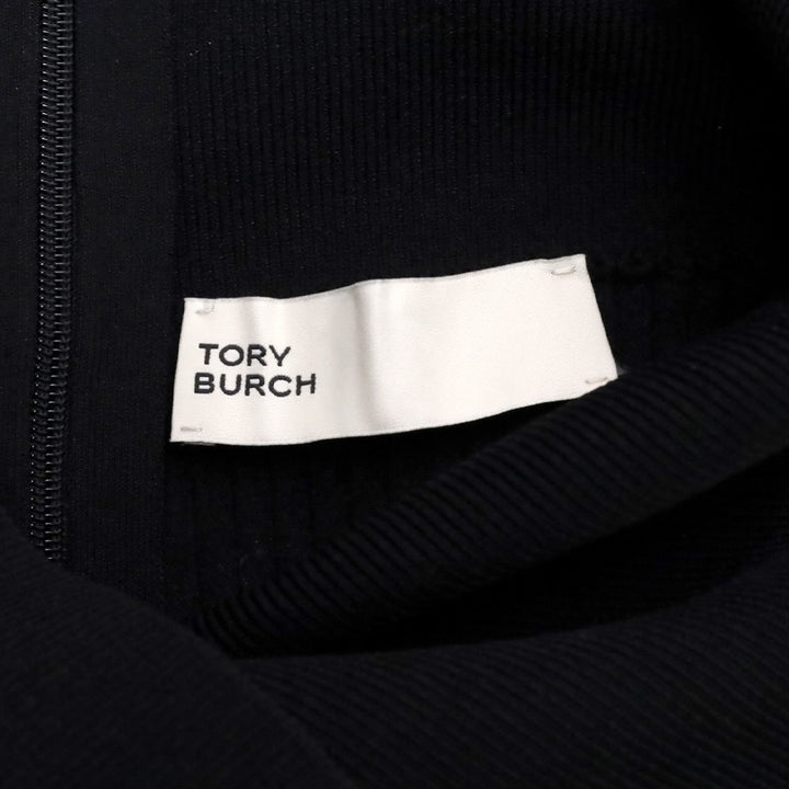 Tory Burch Black High Waist Ribbed Knit Midi Skirt