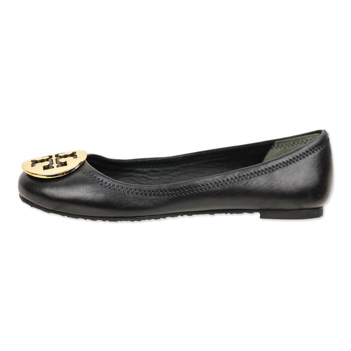 Tory Burch Black Leather Logo Ballet Flats