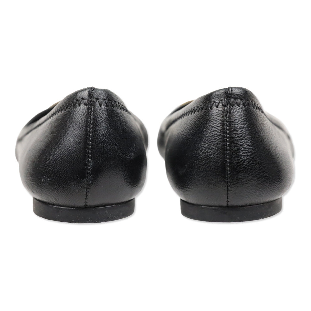 Tory Burch Black Leather Logo Ballet Flats