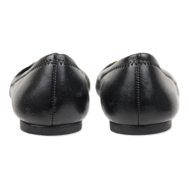 Tory Burch Black Leather Logo Ballet Flats