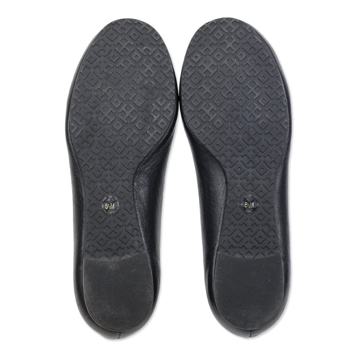 Tory Burch Black Leather Logo Ballet Flats