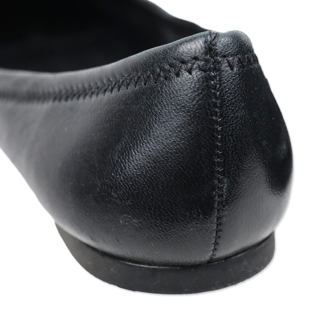 Tory Burch Black Leather Logo Ballet Flats