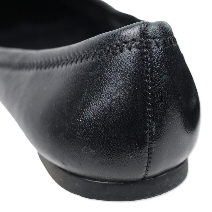 Tory Burch Black Leather Logo Ballet Flats