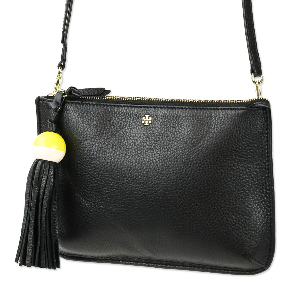 Tory Burch Black Leather Tassel Crossbody Bag