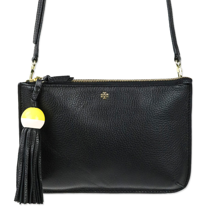 Tory Burch Black Leather Tassel Crossbody Bag