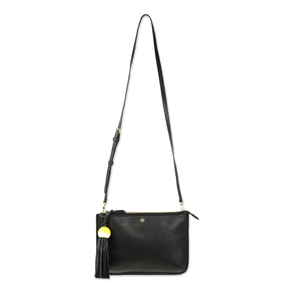 Tory Burch Black Leather Tassel Crossbody Bag