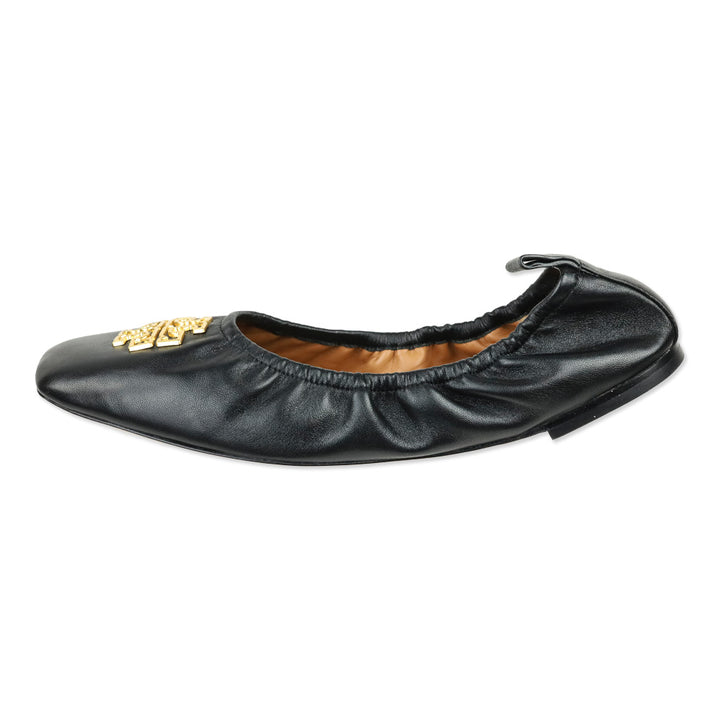 Tory Burch Black Nappa Leather Sheep Plume Britten Ballet Flat
