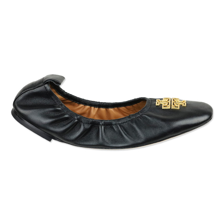 Tory Burch Black Nappa Leather Sheep Plume Britten Ballet Flat