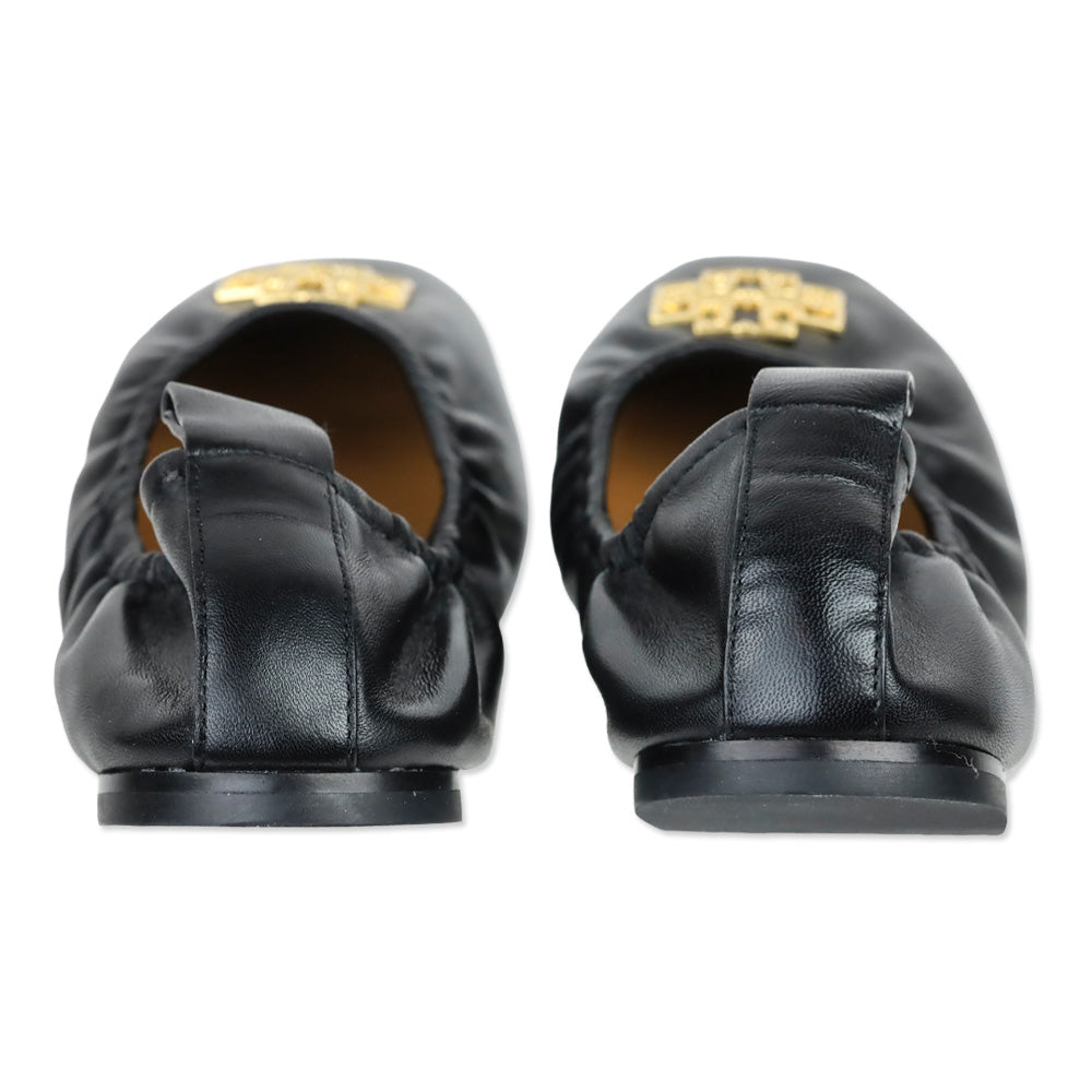 Tory Burch Black Nappa Leather Sheep Plume Britten Ballet Flat