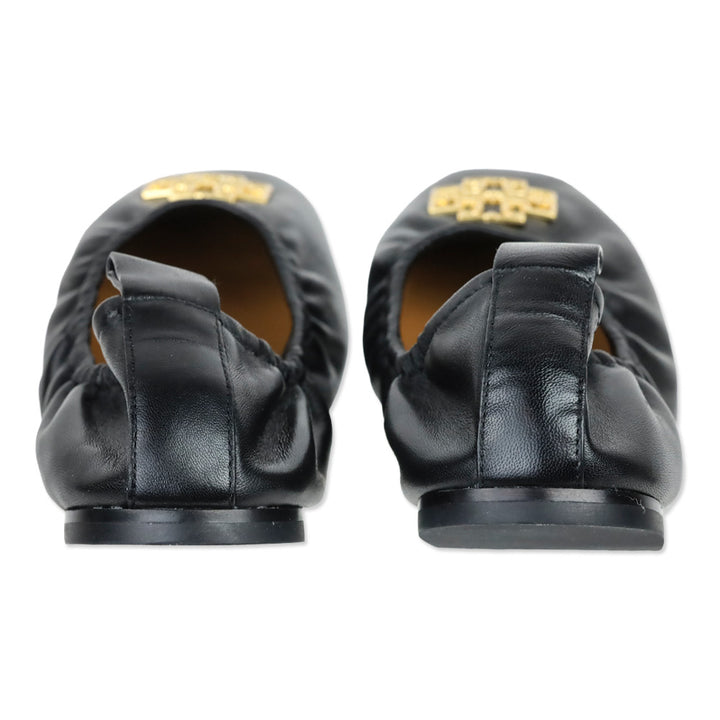 Tory Burch Black Nappa Leather Sheep Plume Britten Ballet Flat