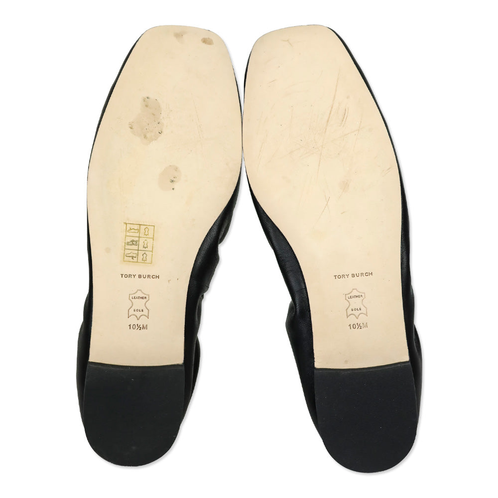 Tory Burch Black Nappa Leather Sheep Plume Britten Ballet Flat