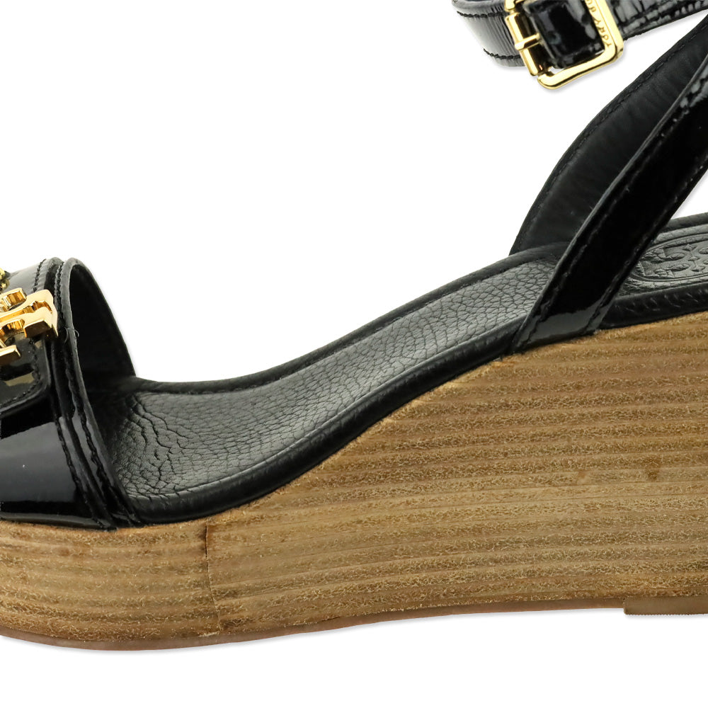 Tory Burch Black Patent Elina 80mm Wedge Sandal