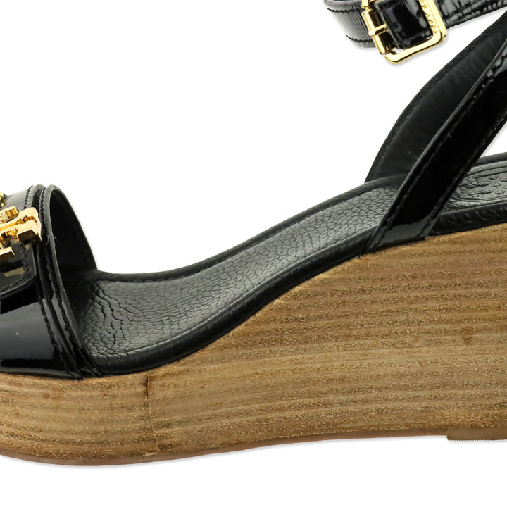 Tory Burch Black Patent Elina 80mm Wedge Sandal