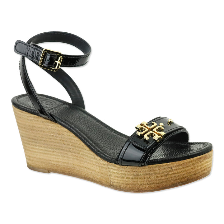 Tory Burch Black Patent Elina 80mm Wedge Sandal