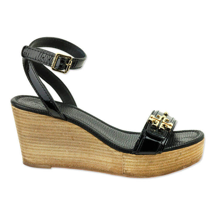 Tory Burch Black Patent Elina 80mm Wedge Sandal