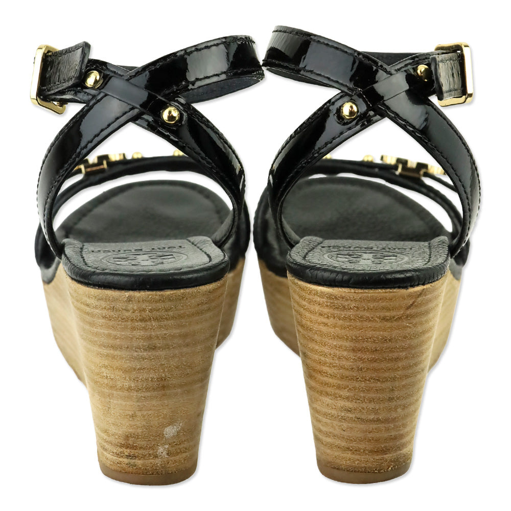 Tory Burch Black Patent Elina 80mm Wedge Sandal