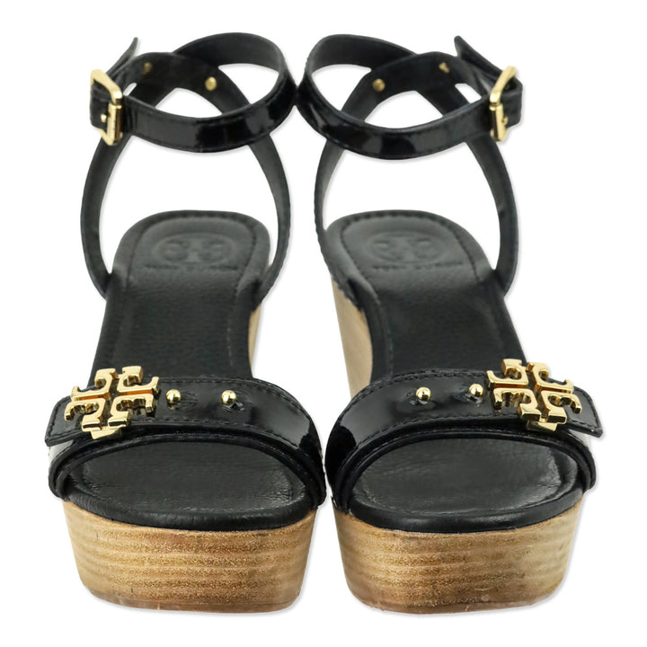 Tory Burch Black Patent Elina 80mm Wedge Sandal