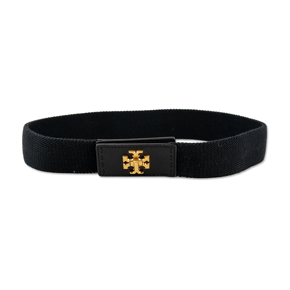 Tory Burch Black Stretch Leather Tab Turn-Lock Belt