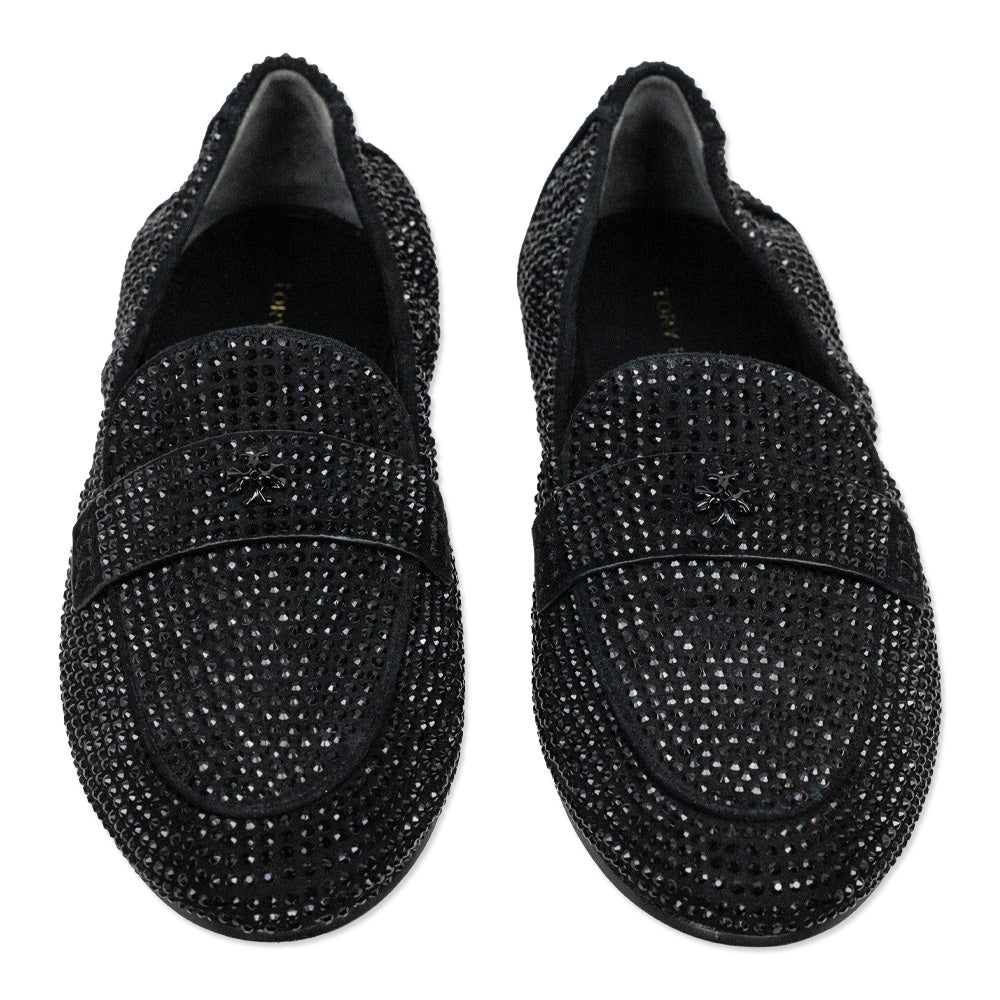 Tory Burch Black Suede Crystal Ballet Loafer