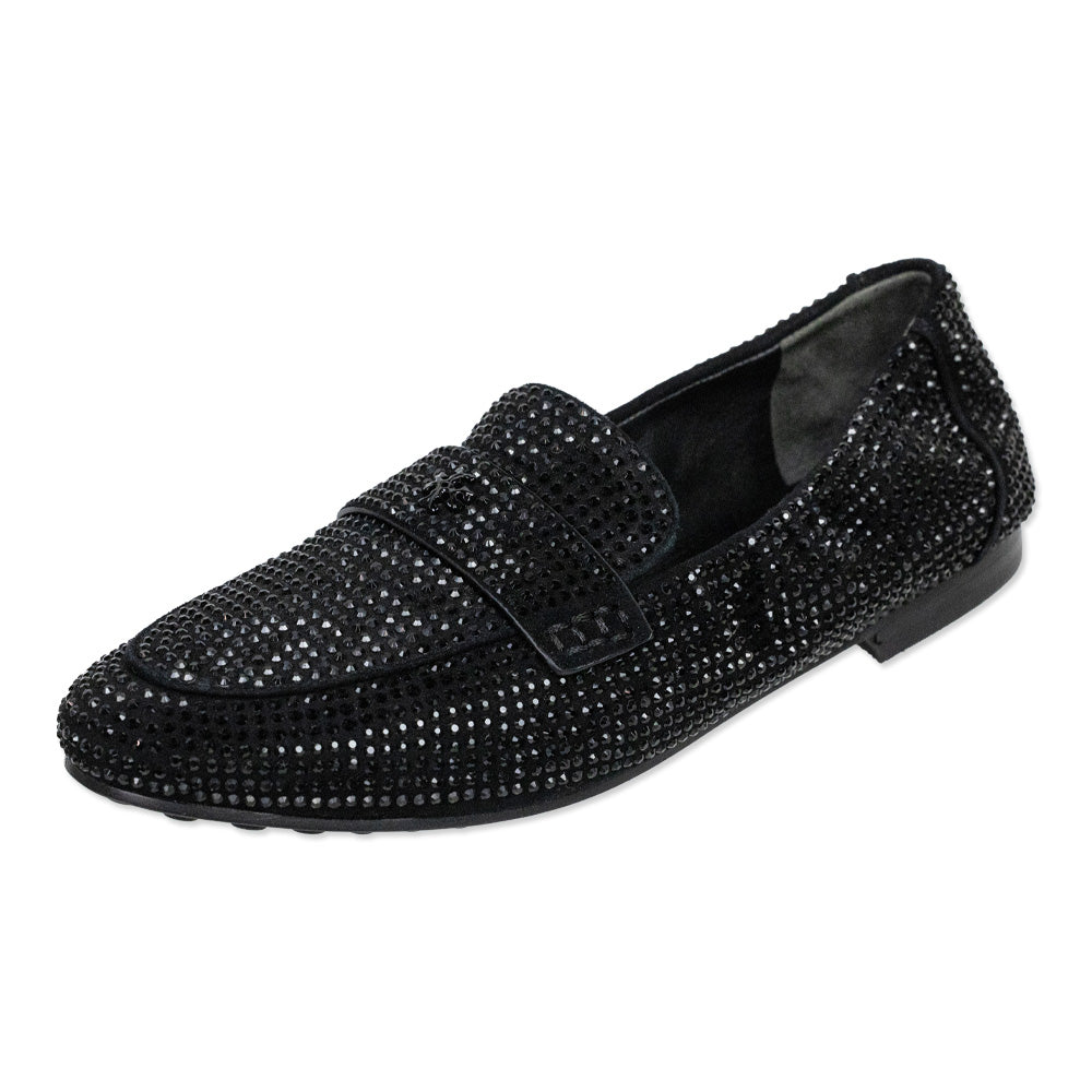 Tory Burch Black Suede Crystal Ballet Loafer