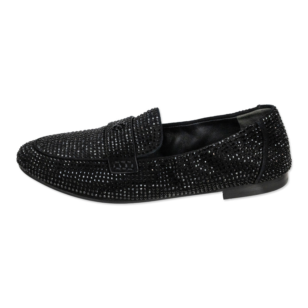 Tory Burch Black Suede Crystal Ballet Loafer