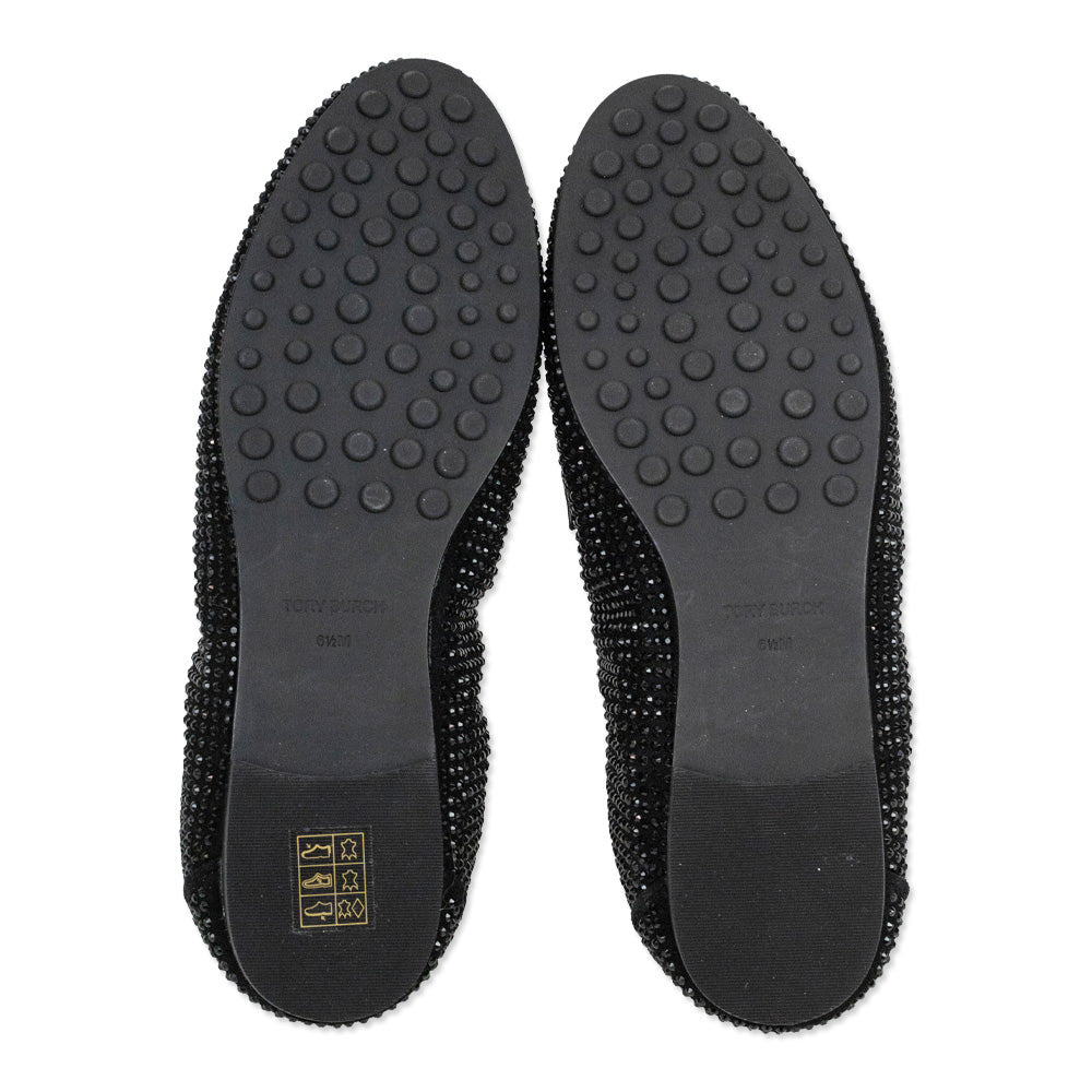 Tory Burch Black Suede Crystal Ballet Loafer