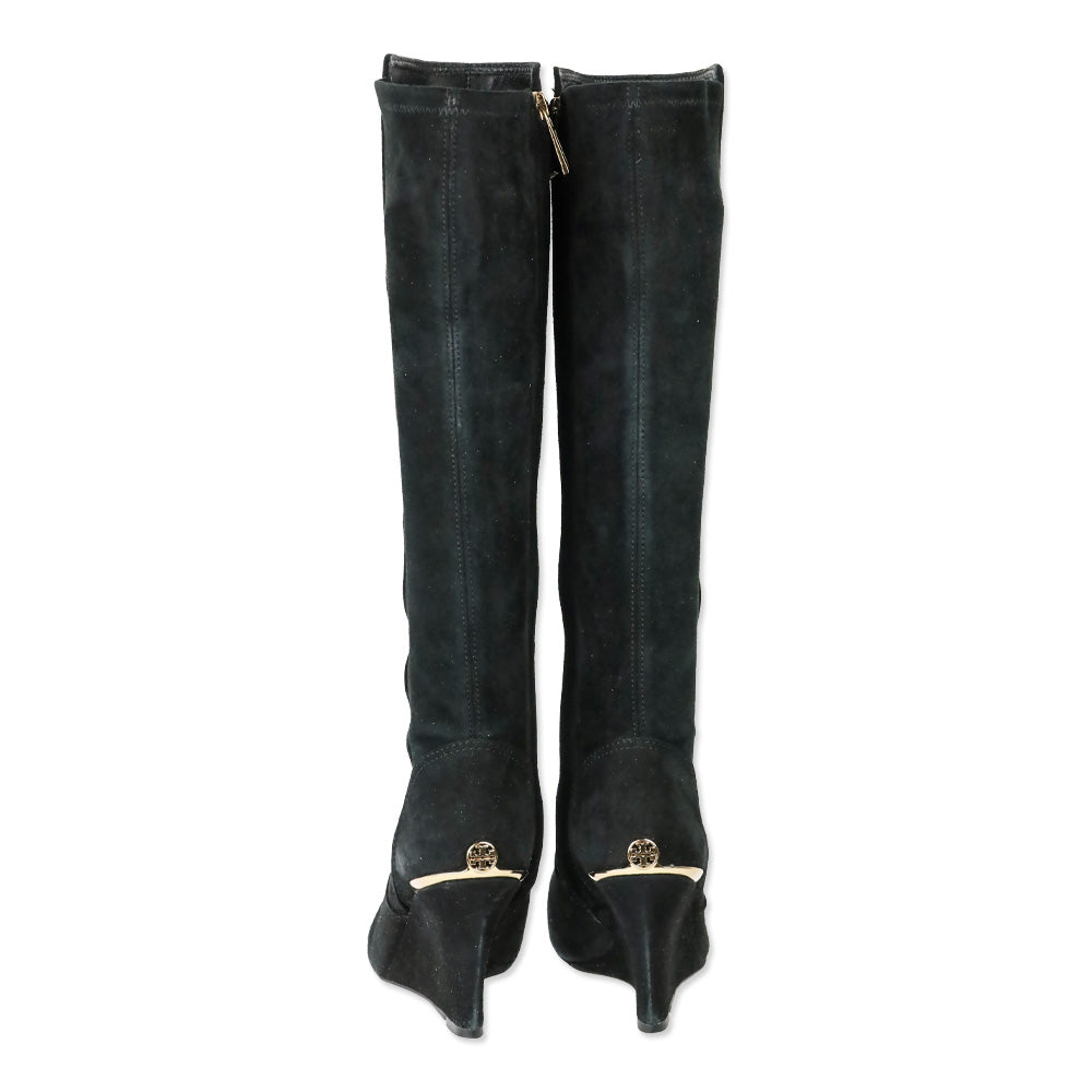 Tory Burch Black Suede Hendin 85mm Wedge Boots