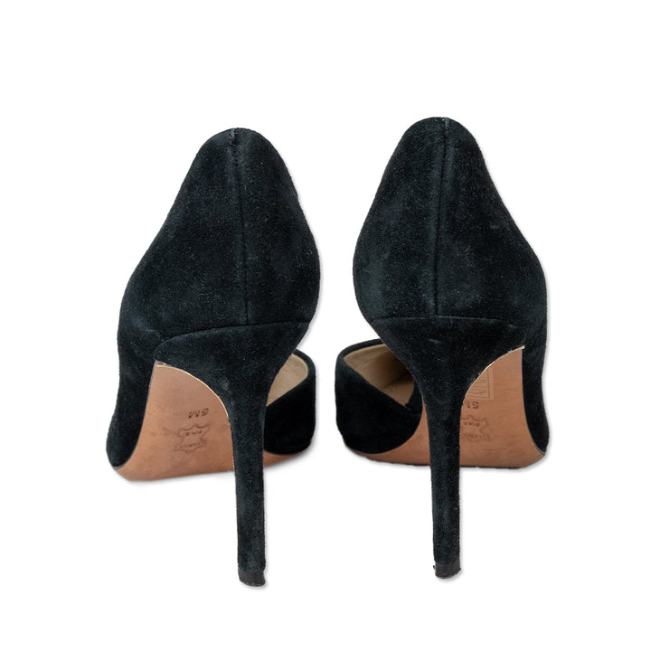 Tory Burch Black Suede Pointed Toe Pumps with Gold Under Heel