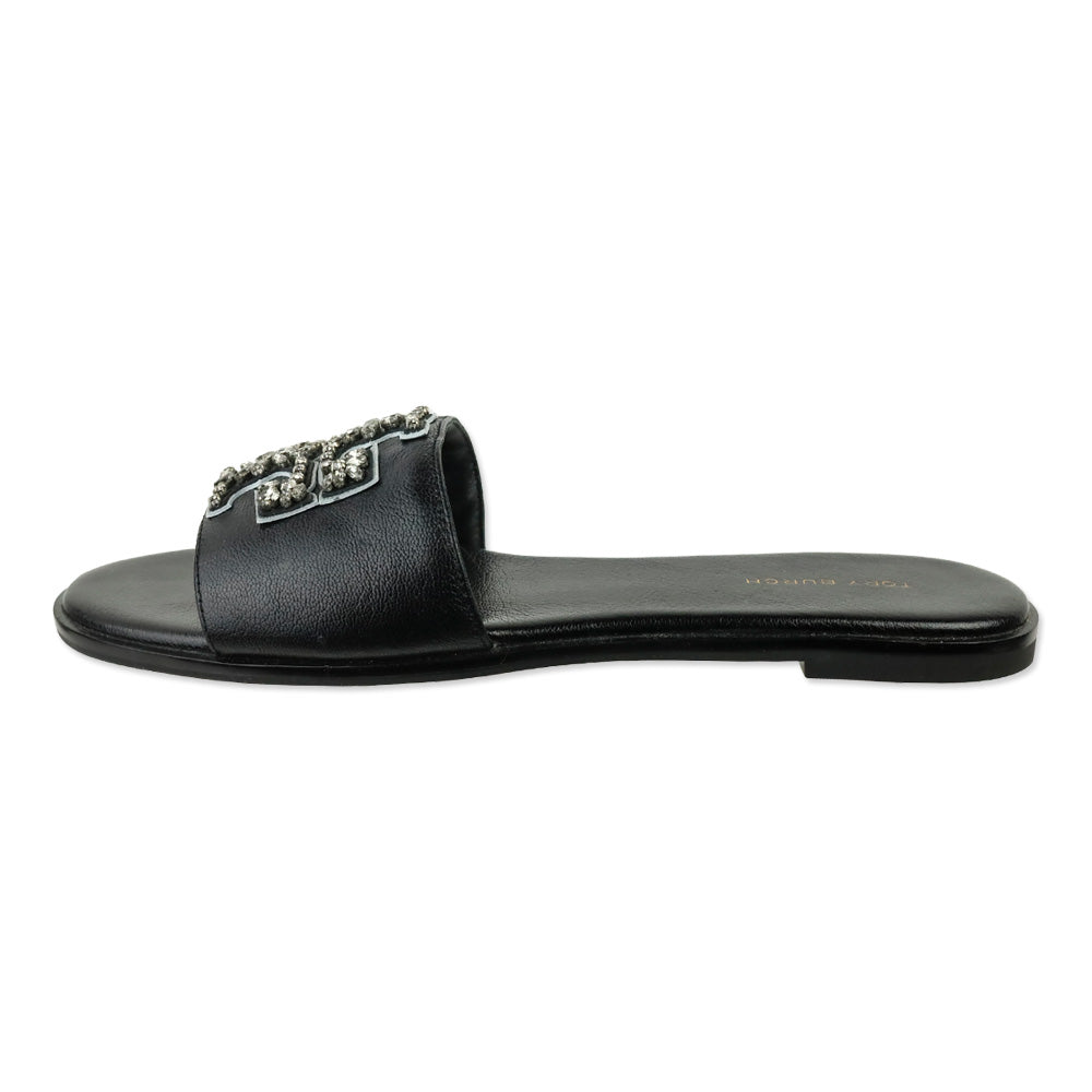 Tory Burch Black Tumbled Leather Everly Embellished Slides