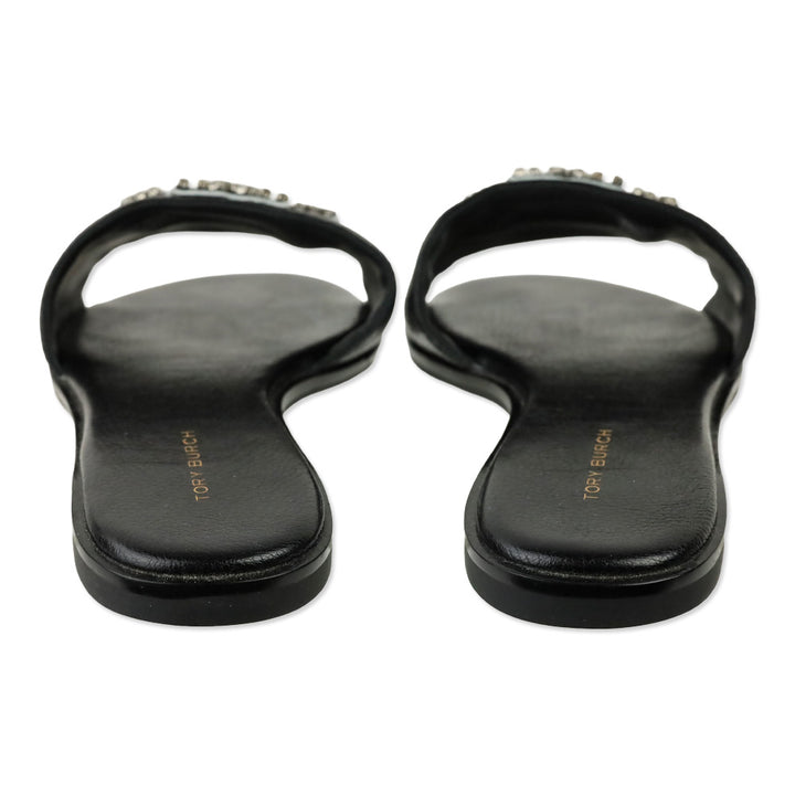 Tory Burch Black Tumbled Leather Everly Embellished Slides