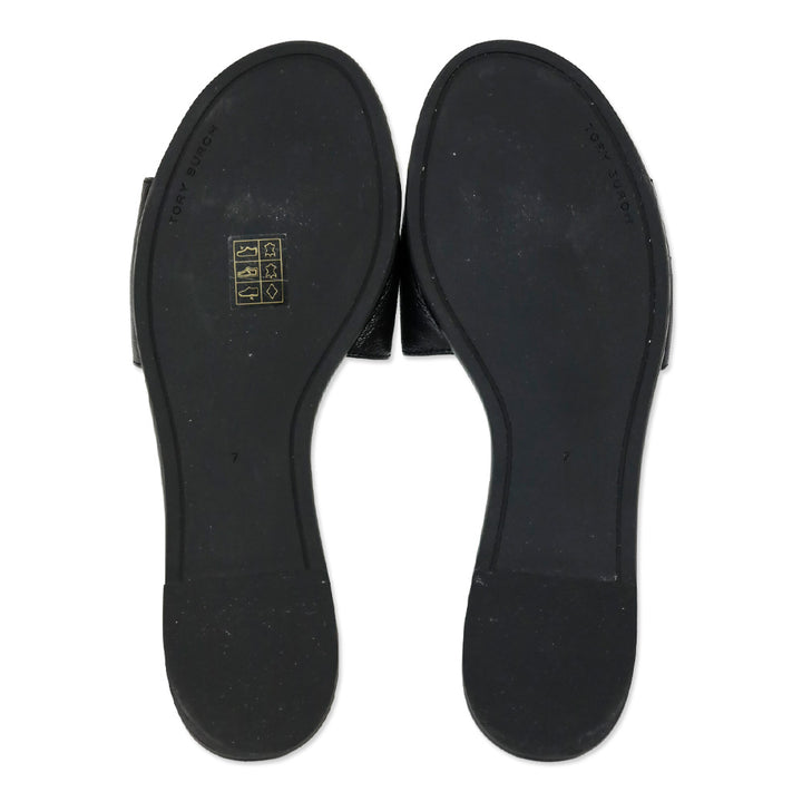 Tory Burch Black Tumbled Leather Everly Embellished Slides