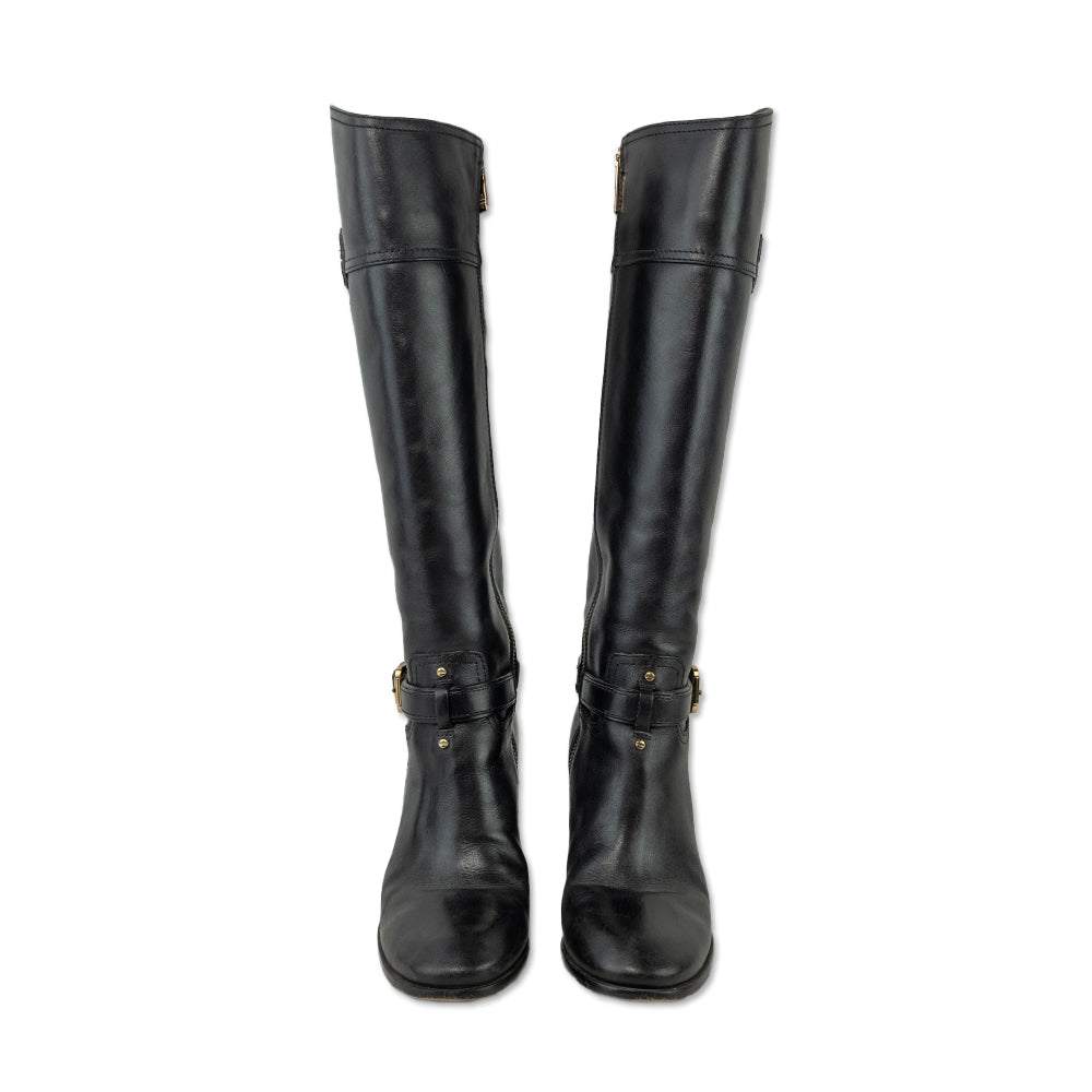 Tory Burch Blaire Black Leather Heeled Riding Boots