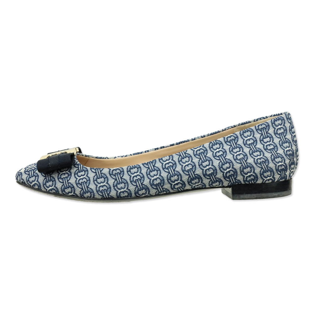 Tory Burch Blue Gemini Chain Link Bow Flats